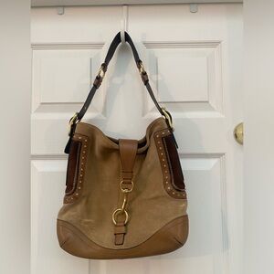 Coach Hamptons Tan and Brown Hobo Bag in Suede and Learher